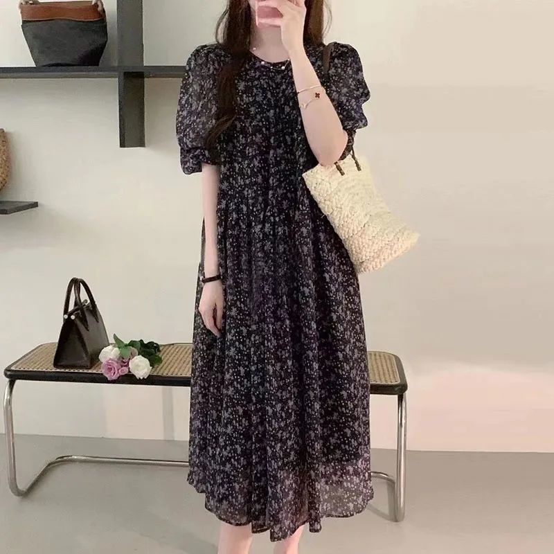Chân Váy midi Vải Voan Eo Cao In Họa Tiết Hoa Nhí Thời Trang Hàn Quốc