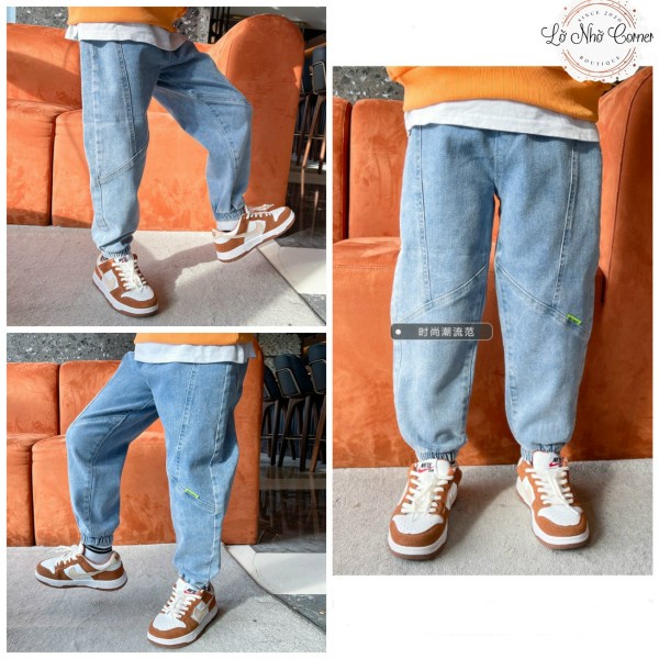 Quần jean jogger bò bé trai gái dáng rộng thời trang phong cách hàn quốc size đại 3/4/5/6/7/8/9/10/11/12 tuổi, 13-50kg