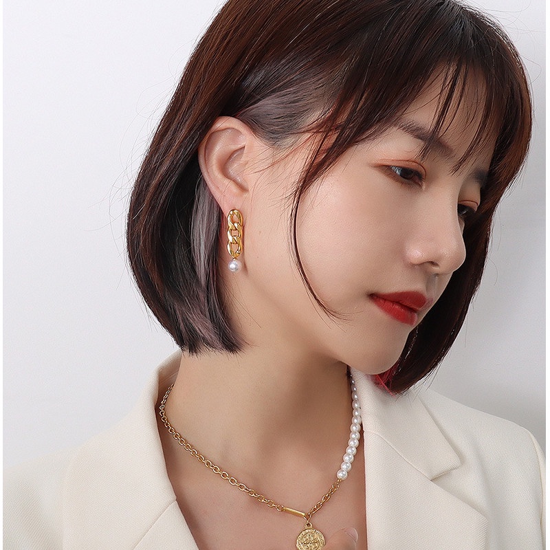 Bông Tai Titan Ko Han Rỉ Kiểu Cọc Cạch Dây Xích TT 4036