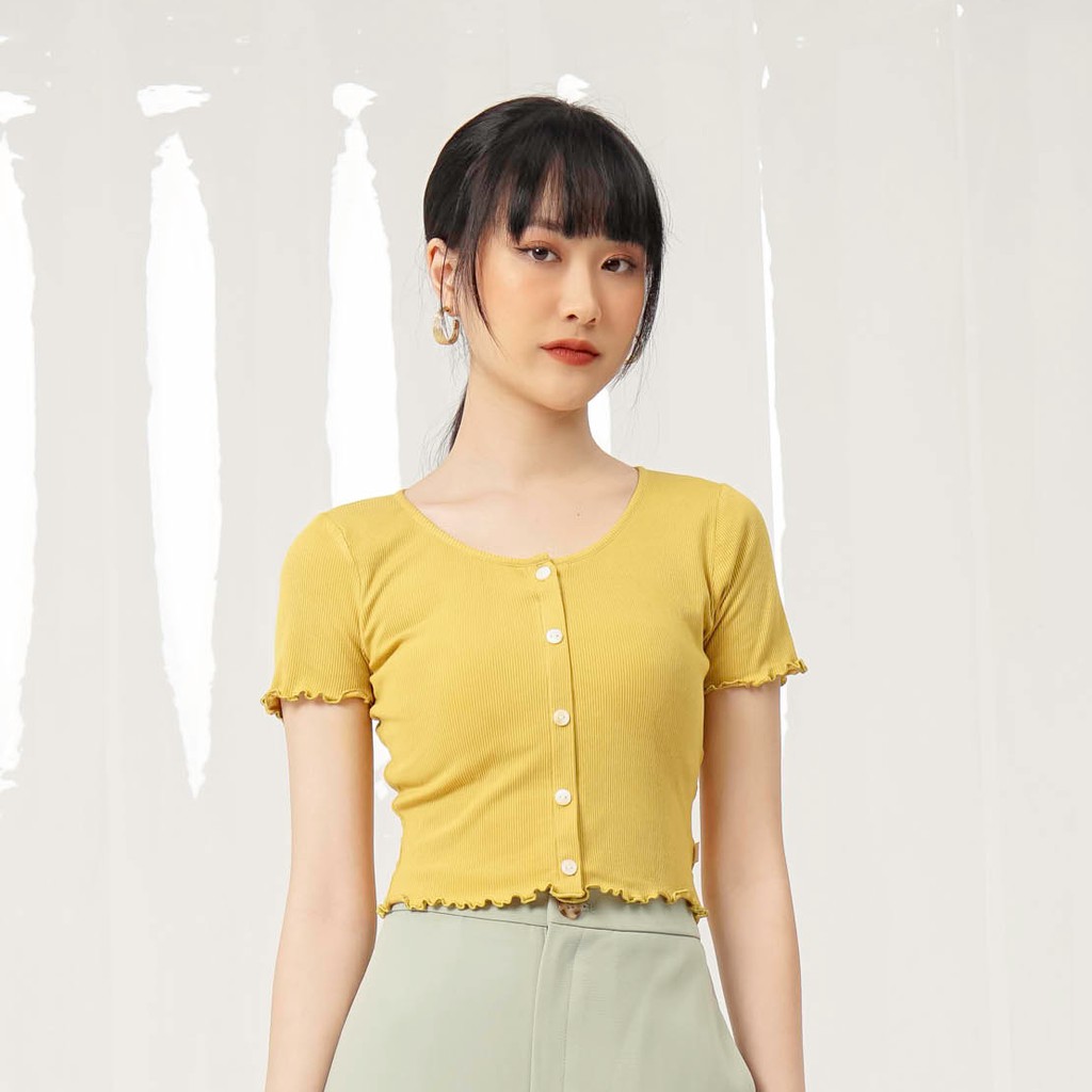 Áo kiểu dệt kim nữ Méo shop dáng croptop ngắn tay cổ tròn Shou