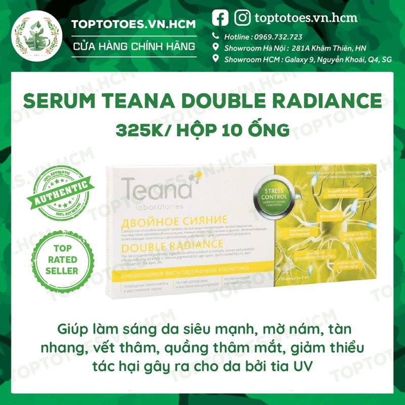 Serum Teana Stress Control Double Radiance làm da sáng, trắng hồng, mờ nám, tàn nhang, thâm, quầng mắt
