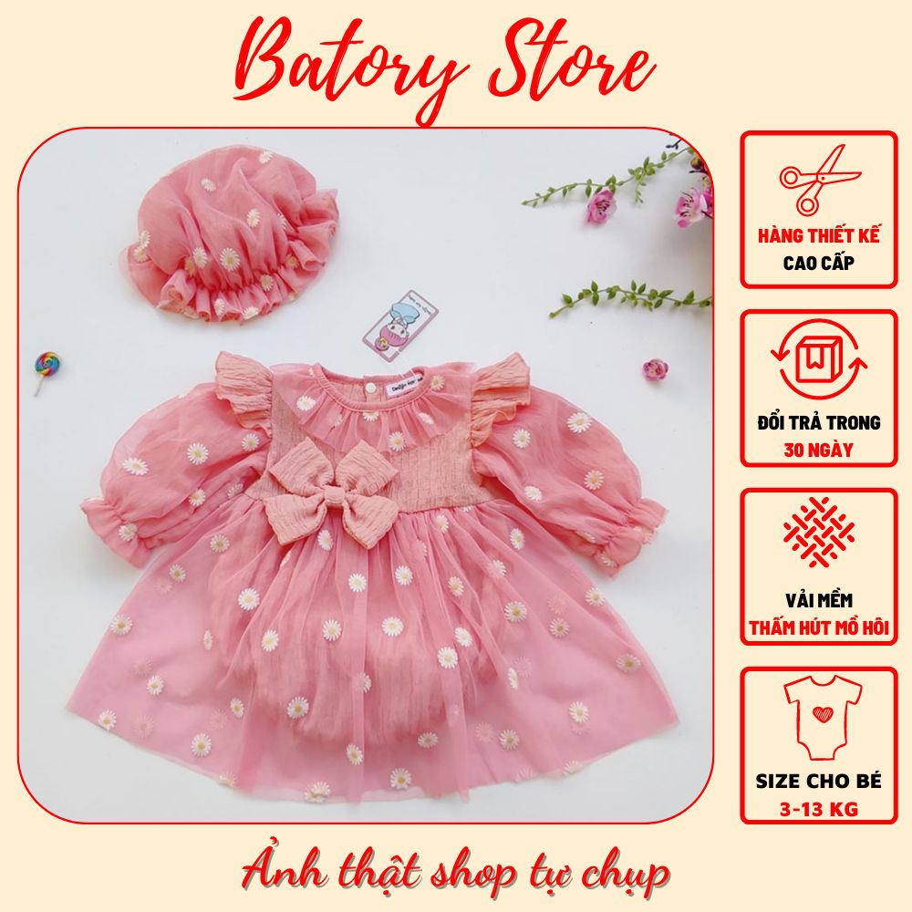 Body cho bé gái màu hồng phấn phối ren tặng kèm nón xinh xắn - Chất liệu cao cấp, an toàn cho bé - BATORY Store MG04