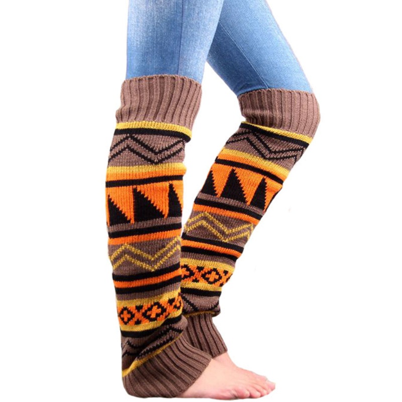 Youyo Vớ Ống Chân Dệt Kim Họa Tiết Hình Học Kẻ Sọc Phong Cách Boho Giữ Ấm Chân Cho Nữ