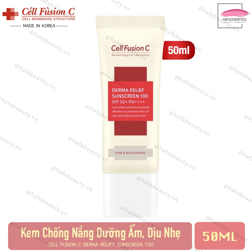 [Date 27/8/2022]Kem Chống Nắng Dưỡng Ẩm, Dịu Nhẹ Cell Fusion C Derma Relief Sunscreen 100 SPF50+/PA++++ 50ml