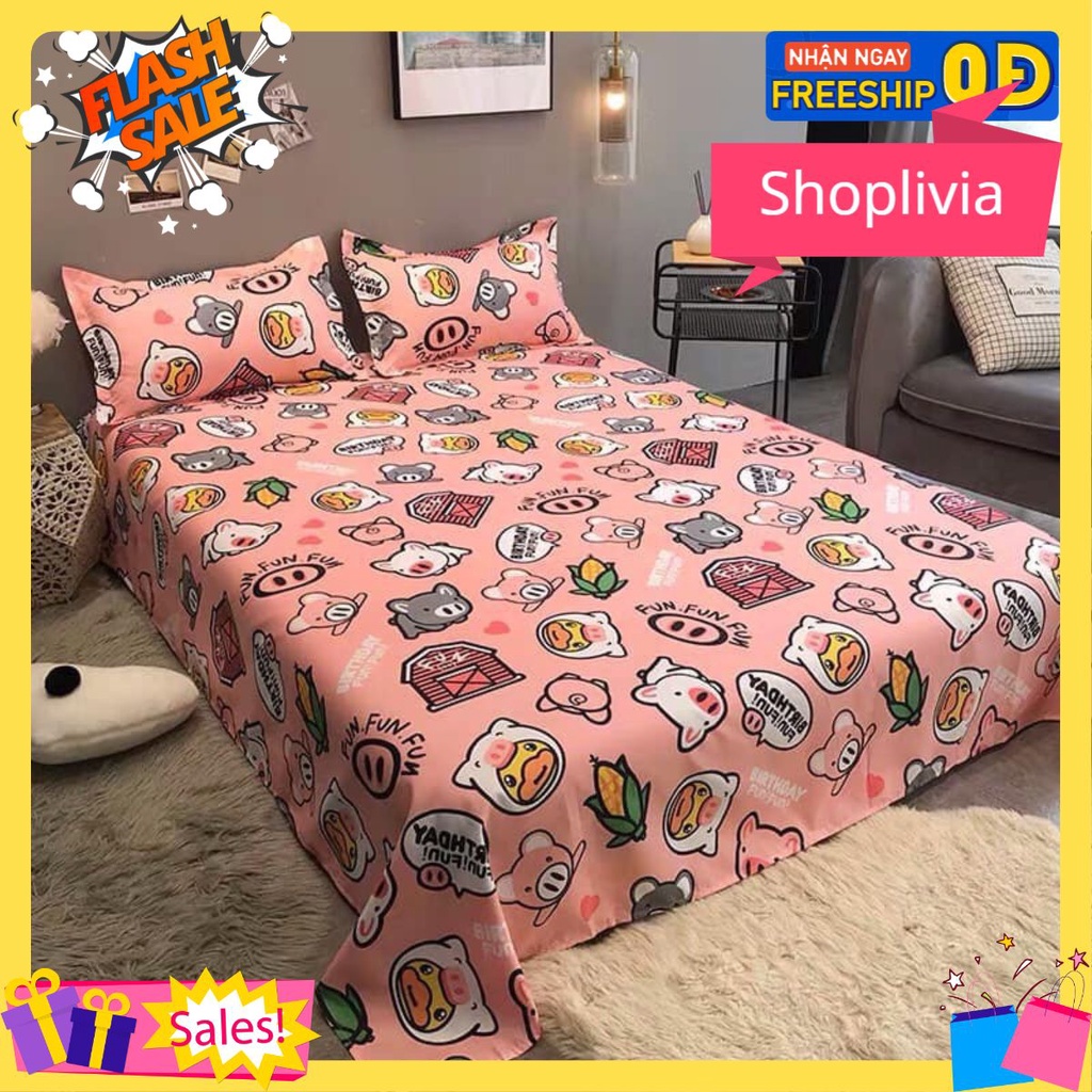 Ga trải giường Mẫu heo nhí nhố,đủ kích thước 1m,1m2,1m4,1m5,1m6,1m8