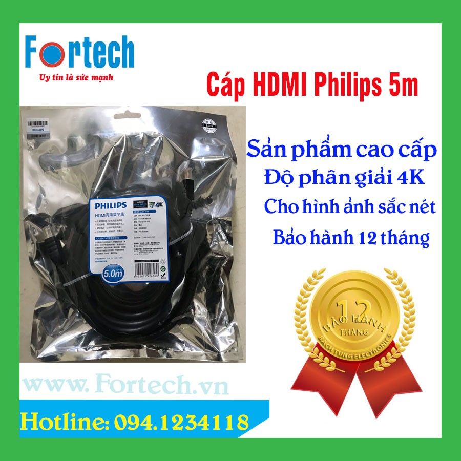 Cáp HDMI PHILIPS SWL6117K/93-5 – 5M - Tín hiệu 4K, Bảo hành 12 tháng.