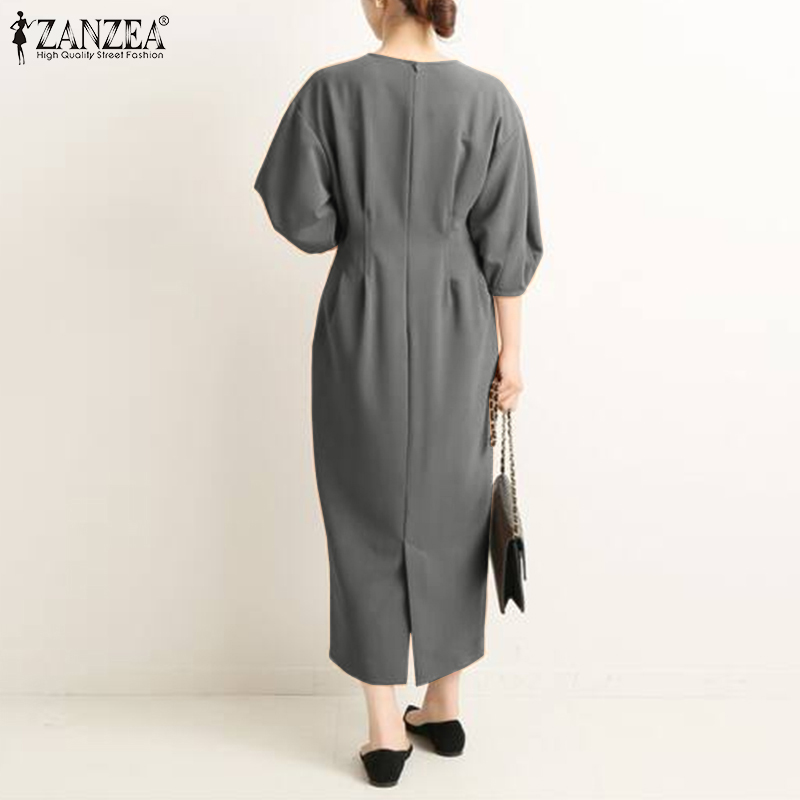 Đầm Maxi ZANZEA Tay Phồng Phong Cách Cổ Điển Thanh Lịch Thời Trang Nữ