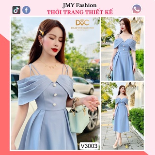 V3003 Váy xanh trễ vai [kèm ảnh sàn và video] váy dây đan chéo dáng dài sang chảnh - DVC&ACC (Dolce viva colection)