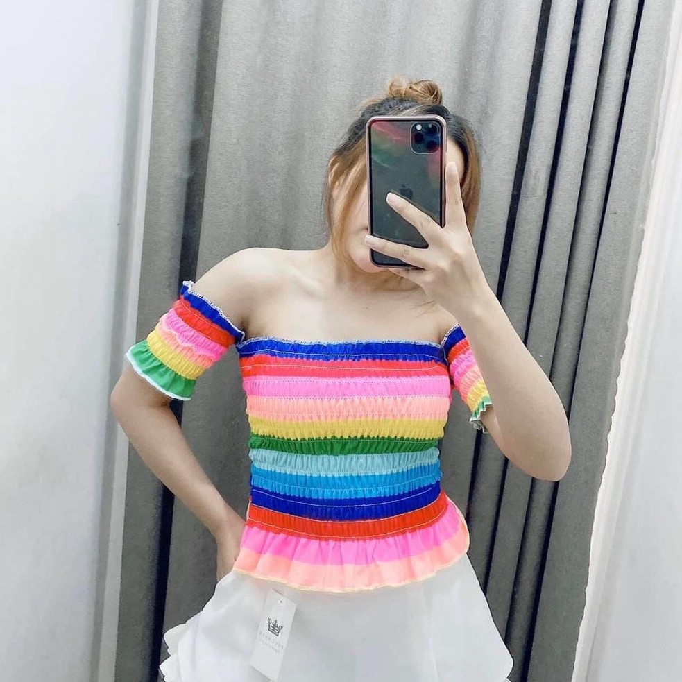 Áo Croptop Trễ Vai Cầu Vồng Tôn Dáng Trẻ Trung CT01