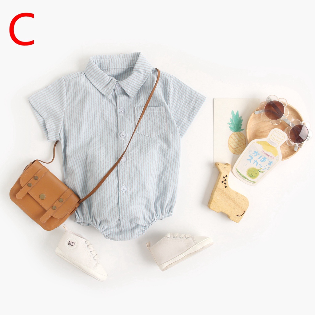 Áo liền quần Sanlutoz họa tiết kẻ sọc thời trang mùa hè đơn giản chất liệu cotton dành cho bé sơ sinh