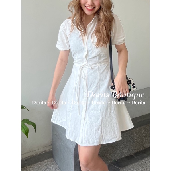 Váy sơ mi đũi trắng buộc, Đầm sơ mi CUT OUT lưng Hàn Quốc | BigBuy360 - bigbuy360.vn