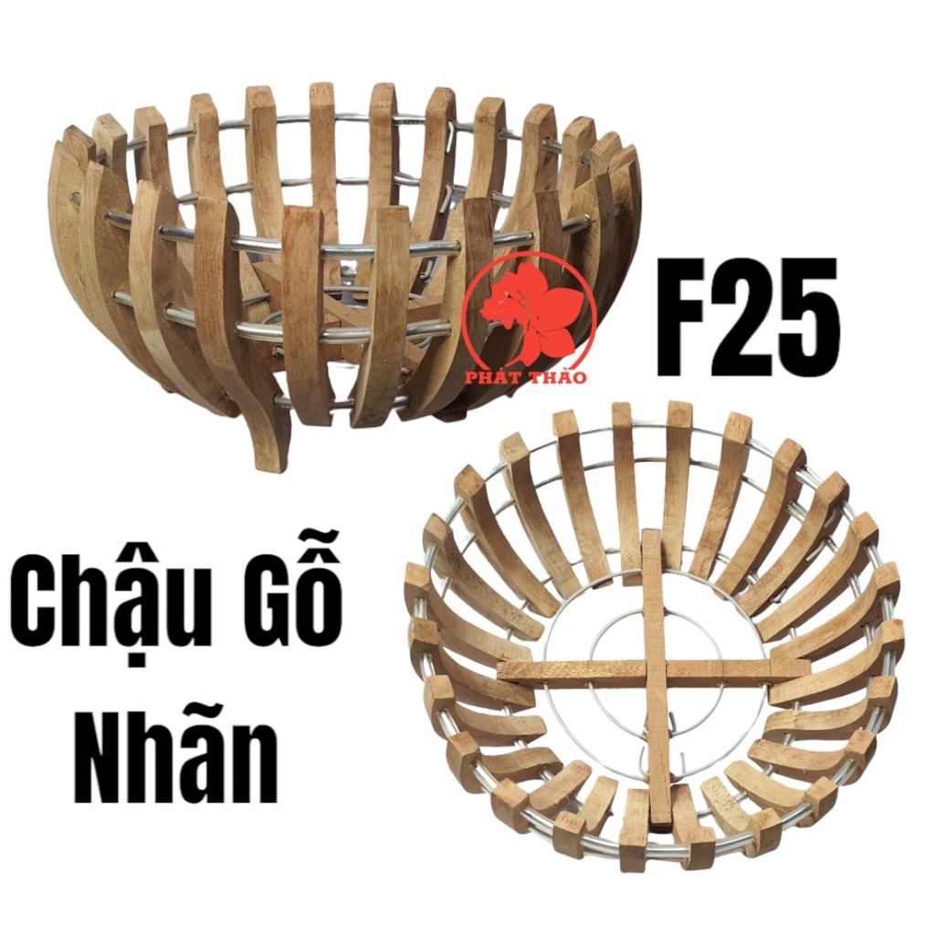 Chậu Gỗ Nhãn Trồng Lan  25cm 24 NAN TẶNG móc treo và lưới lót chậu