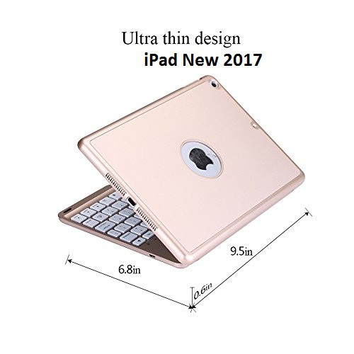 Bao da kiêm bàn phím bluetooth cho iPad New 2017 (9.7&quot;) (Gold) tặng cáp sạc iPhone