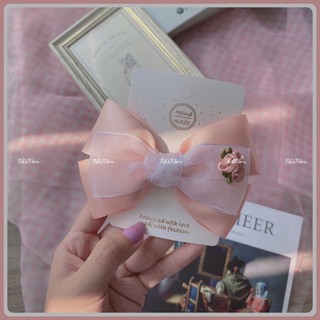 🎀 KẸP TÓC NƠ SATIN PHỐI HOA DỊU DÀNG - [Nhà Nấm handmade]