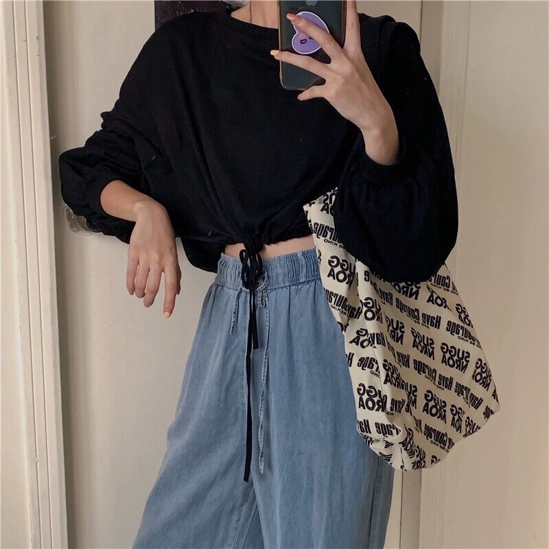 [Rẻ Vô ĐịchÁo Croptop Tay Dài Rút Eo
