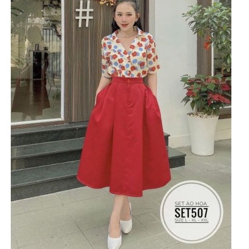 Set big size áo hoa và chân váy dài cotton lạnh từ 60kg-90kg