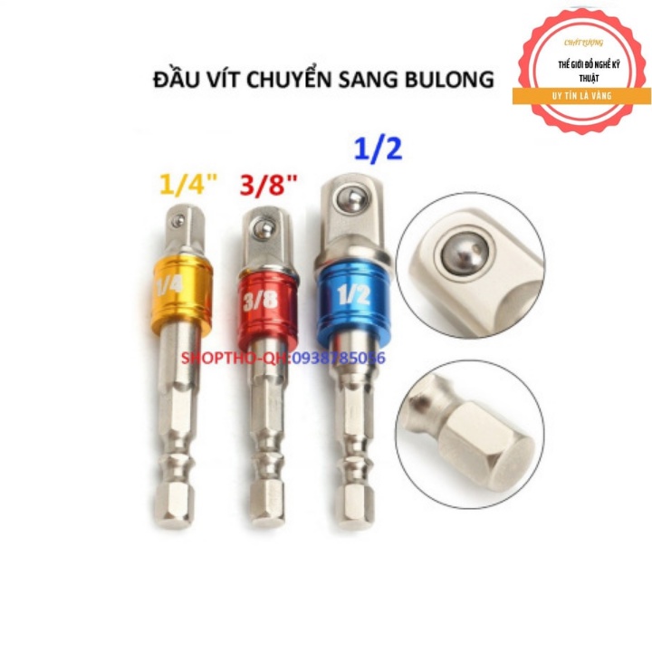 Đầu chuyển bắn vít sang bulong 1/2 ,3/8, 1/4 loại 3 màu  hàng chuẩn chất lượng