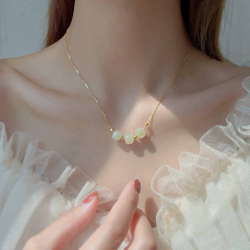 Vòng cổ bạc 925 mặt hạt ngọc bích mùa hè đơn giản làm quà tặng cho nữ