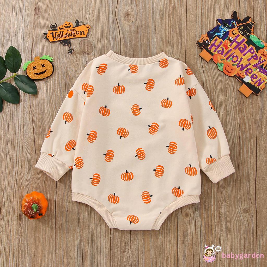 Áo Liền Quần Tay Dài In Hình Ma / Bí Ngô / Bí Ngô / Đèn Lồng Cho Bé 0-24 Tháng Tuổi