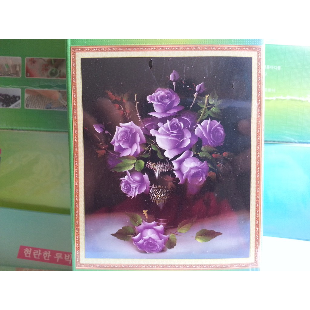 Tranh đính đá bình hoa hồng H127