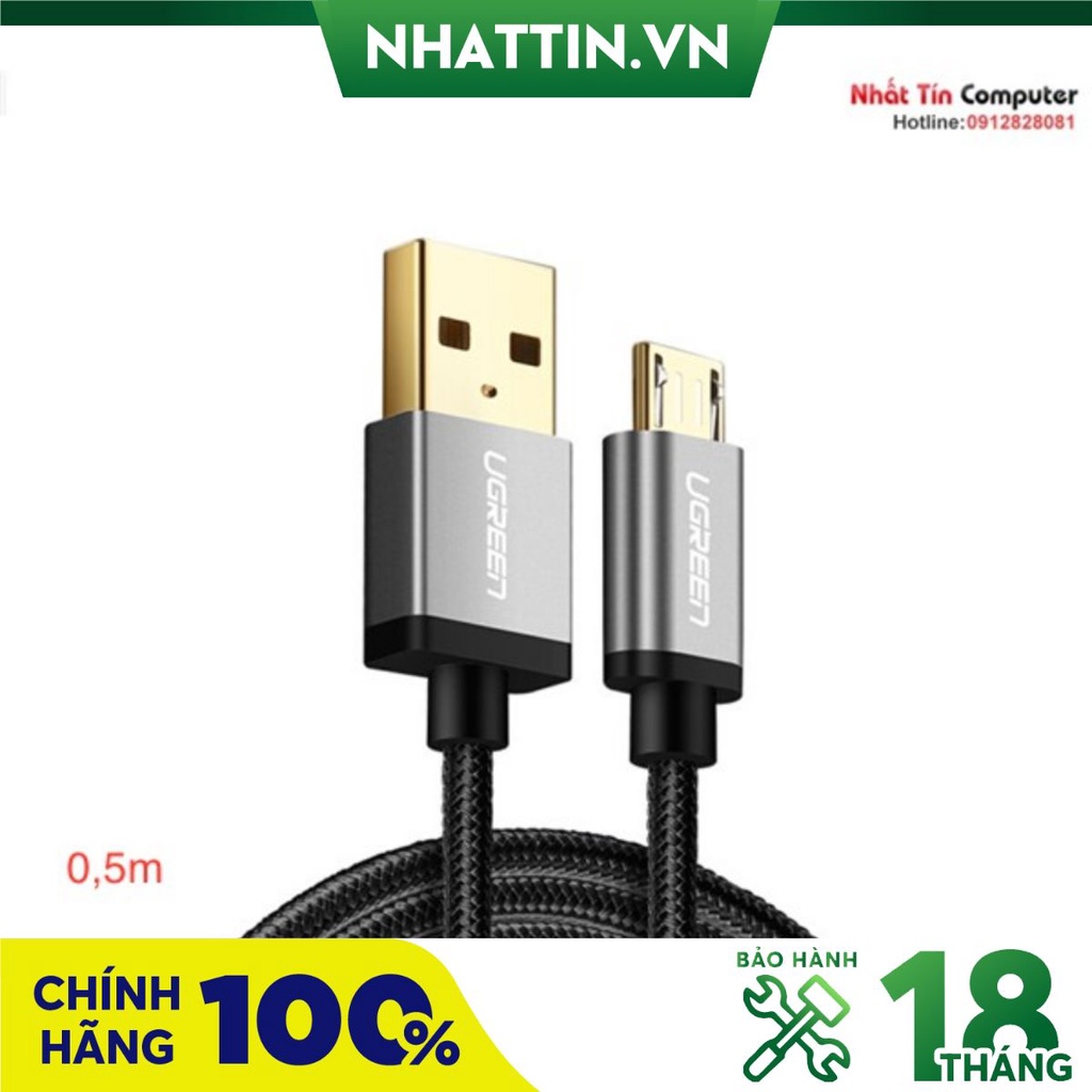 Cáp sạc Micro USB bọc nylon dài 0,5m hỗ trợ sạc nhanh chính hãng Ugreen 30649 cao cấp