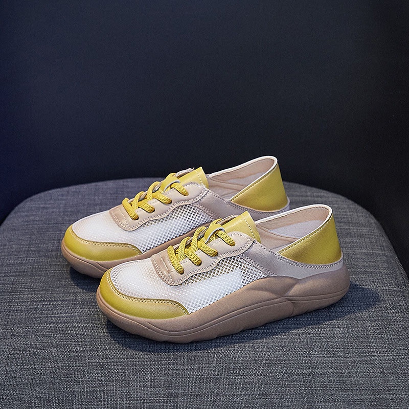 Giày thể thao trắng IELGY phối lưới thoáng khí thời trang cho nữ