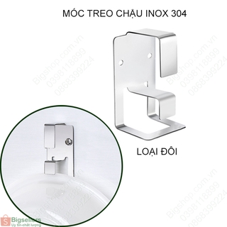 (Bigseller) Móc treo thau chậu rửa đa năng nhà tắm inox 304, có keo dán kèm theo, loại đơn hoặc đôi tùy chọn