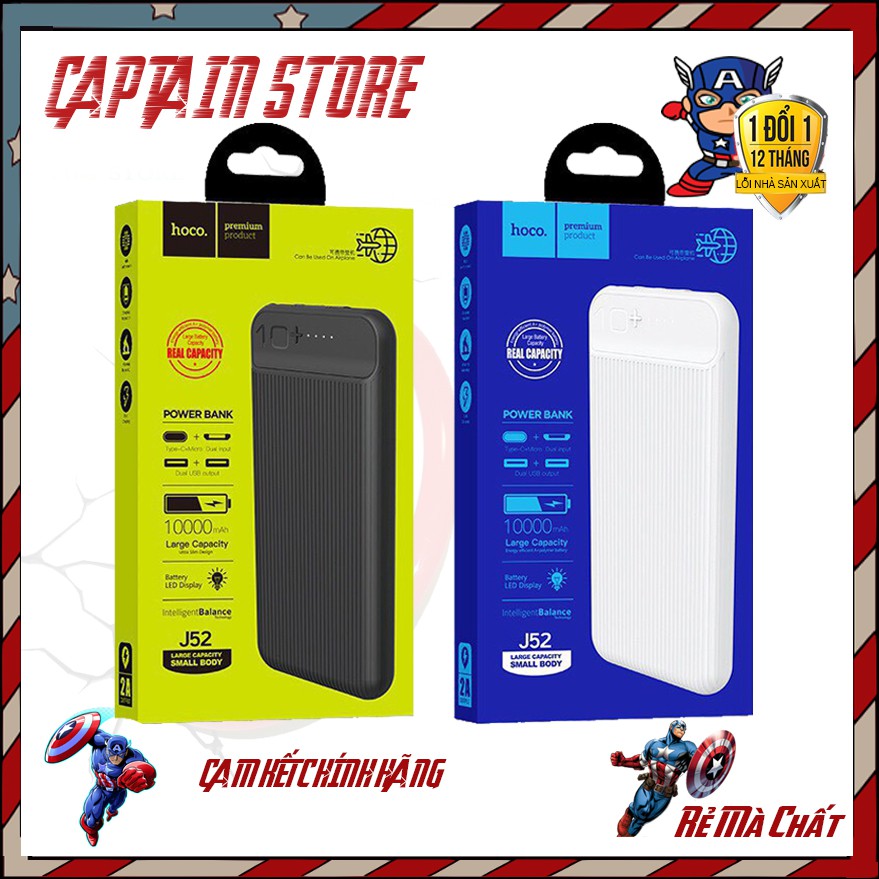 Sạc dự phòng Hoco J52 dung lượng 10000mAh,hỗ trợ 2 cổng USB , sạc nhanh 2.4A - captainstore