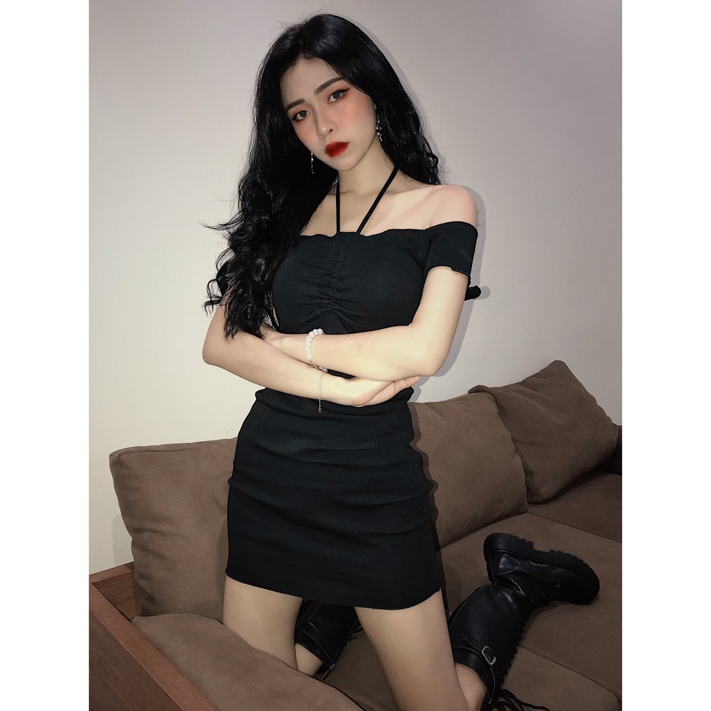 Đầm Nữ, Form Ôm Trễ Vai Cột Dây, Thun Gân 4 Chiều Co Giãn, Freesize LA BOUTIQUE | BigBuy360 - bigbuy360.vn