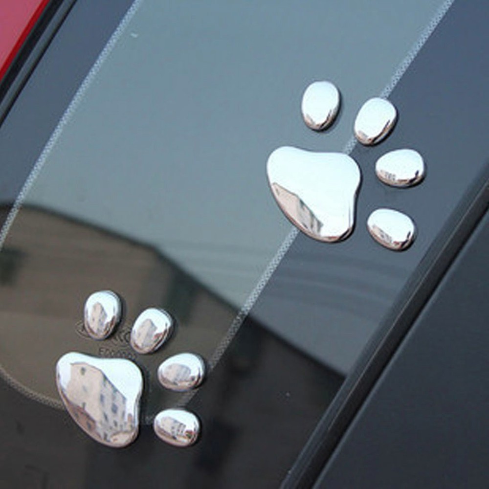 Decal bạc 3D hình dấu chân gấu dễ thương trang trí thân xe &amp; cửa sổ oto