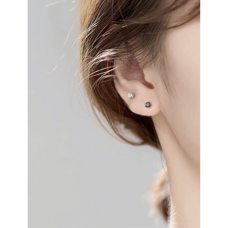 LẺ 1 BÔNG TAI BẠC Nam NỤ ĐÁ ĐƠN
