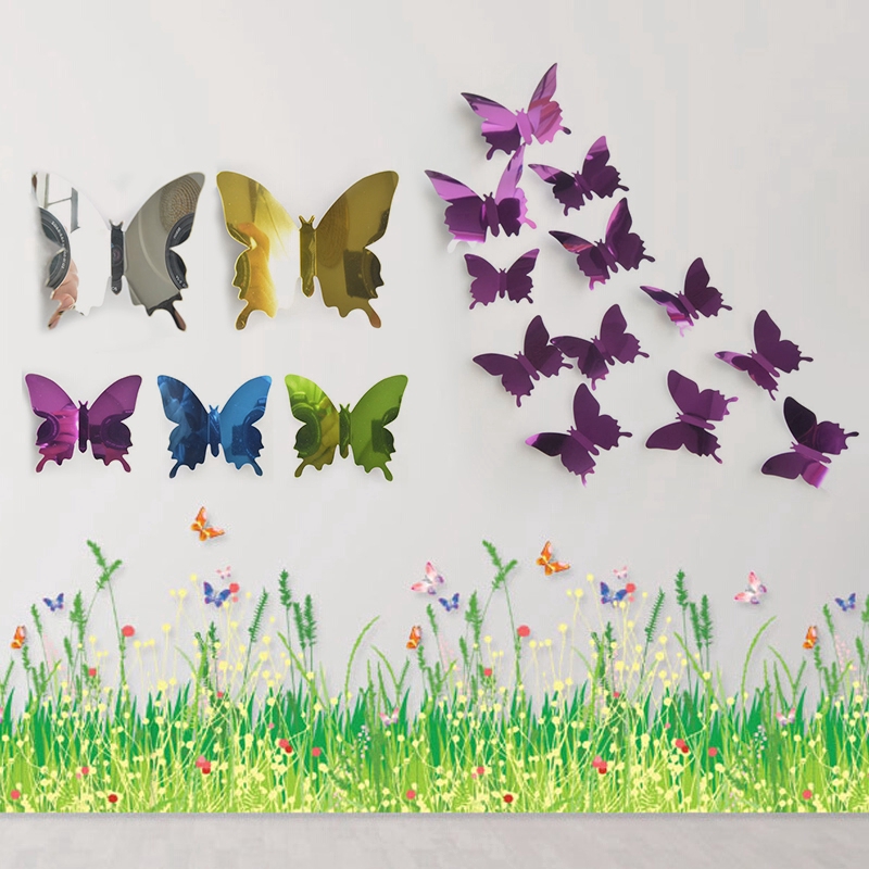 Bộ 12 Miếng Dán Tường Tráng Gương Hình Bướm 3d Độc Đáo