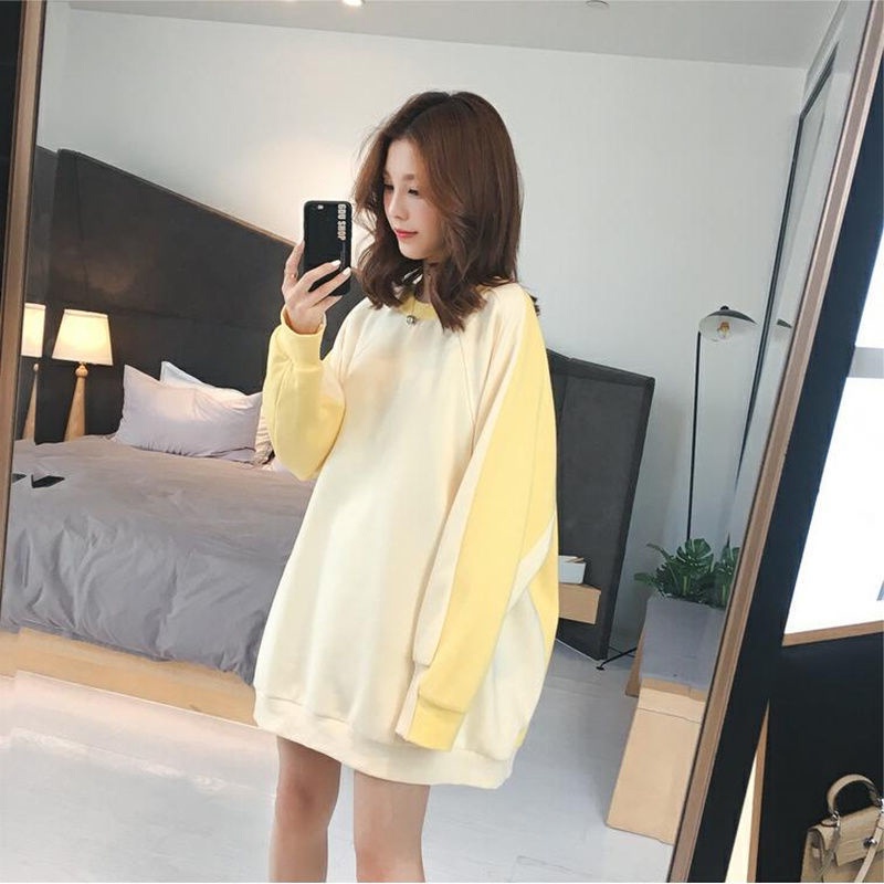 Áo sweater Mỏng Tay Dài Cổ Tròn Dáng Rộng Màu Sắc Khối Lập Thể Thời Trang Cho Nữ