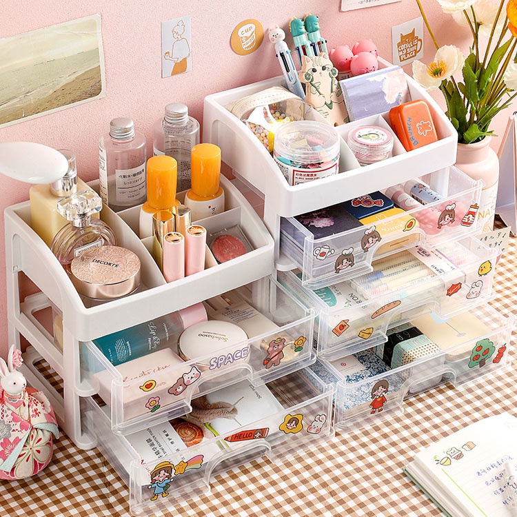 Hộp đựng mỹ phẩm/trang sức JUJIAJIA để bàn nhiều lớp tiện lợi cho gia đình