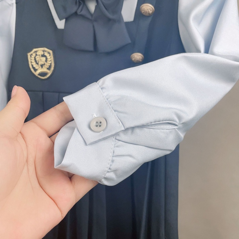 Đầm Công Chúa Tay Dài Giả Hai Lớp Phong Cách Preppy Thời Trang Mùa Thu Cho Bé Gái