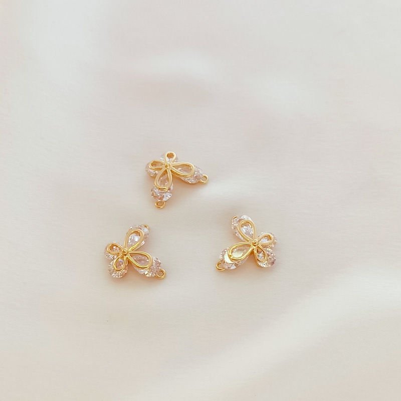 Phụ Kiện Dây Chuyền / Vòng Tay Hình Bướm Mini Bằng Đồng Mạ Vàng 14K Đính Đá Zircon DIY