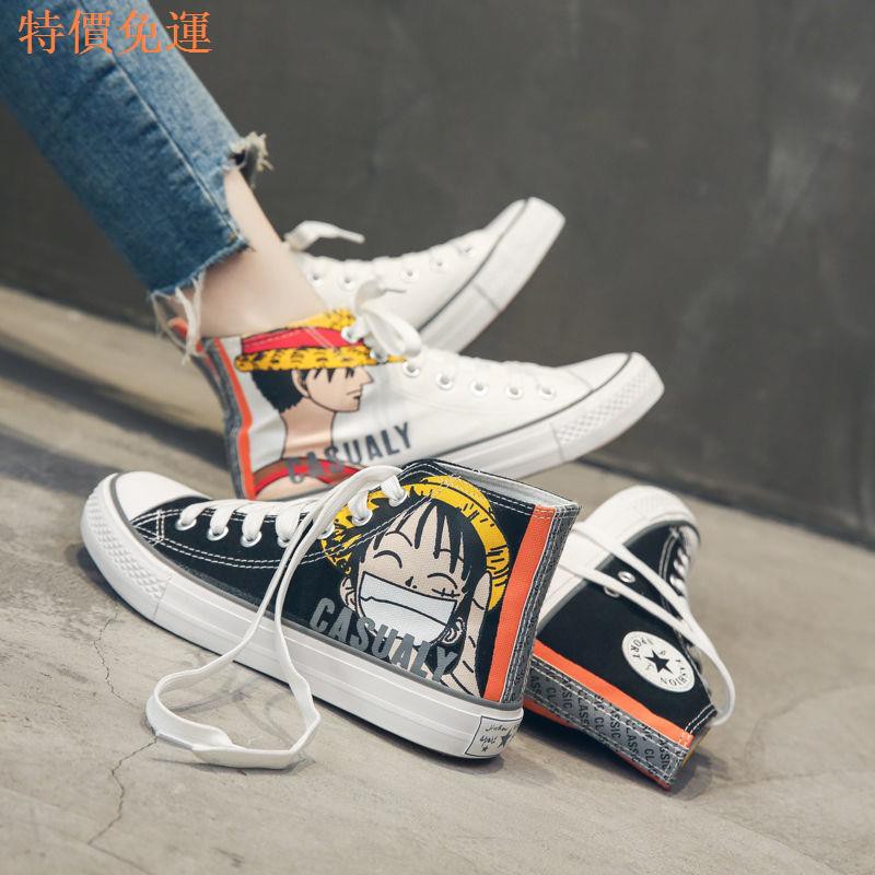 Giày Vải Canvas Cổ Cao In Hình Anime One Piece Cá Tính