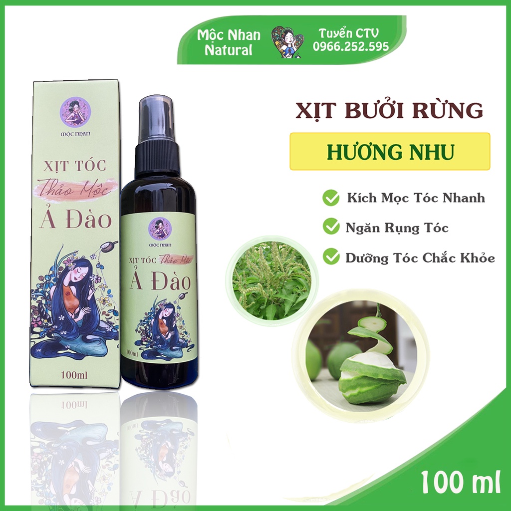 Xịt tóc tinh dầu Bưởi rừng & Hương Nhu, Tóc Mọc Nhanh, Mềm Mại, Mộc Nhan Natural Handmade