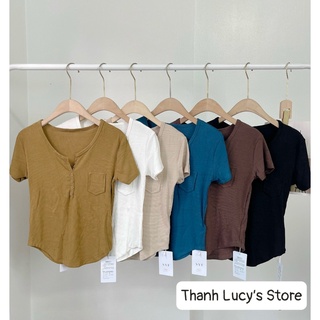 Áo thun nữ cổ V cộc tay, áo phông trơn khuy ngực ôm body chất tăm lạnh hàng quảng châu cao cấp