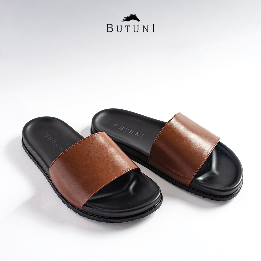 Dép quai ngang da thật Butuni Single Slippers - Nâu