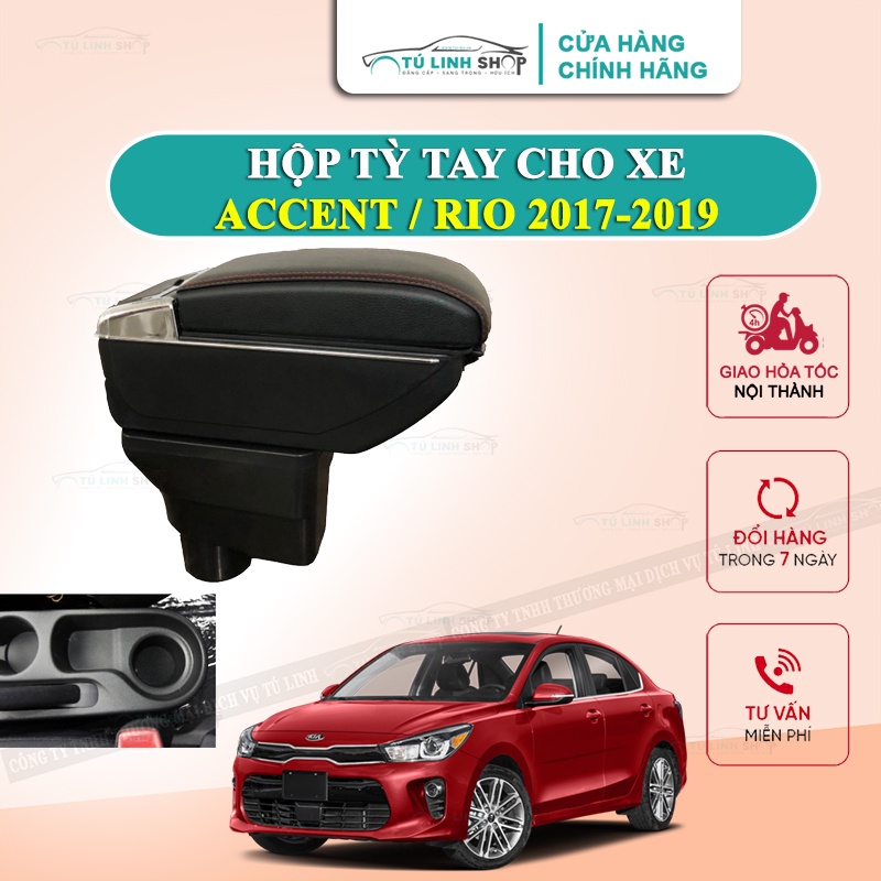 Hộp tỳ tay xe Accent / Verna / Kia Rio 2017-2019 cao cấp tích hợp cổng sạc USB - Bảo hành 12 tháng