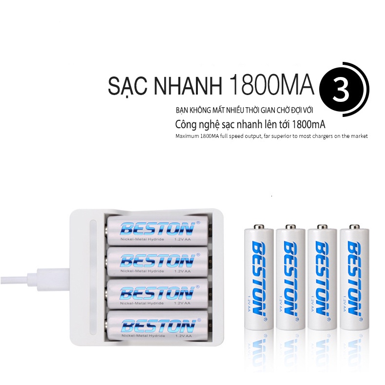 Bộ Pin Sạc AA/AAA Beston Thông Minh BST-C9009 Tự Ngắt Cho Micro Karaoke loa, đồ chơi trẻ em, đồng hồ, thiết bị điện tử