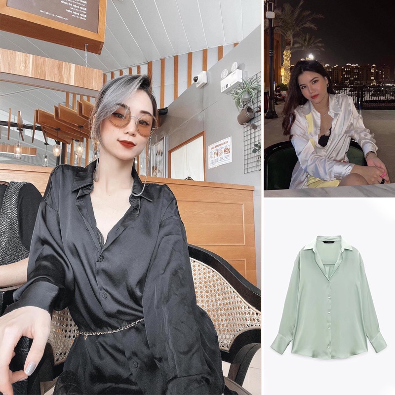Zara Áo Sơ Mi Vải Lụa satin Thời Trang Mùa Hè 7969046 8741024