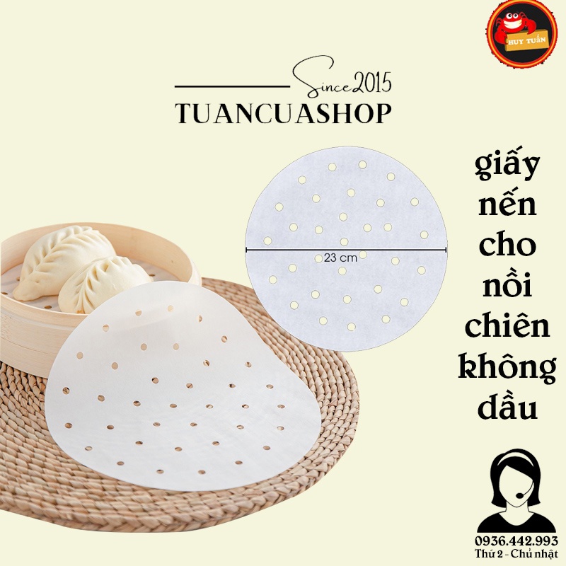 Giấy nến cho nồi chiên không dầu hình tròn đục lỗ set 100 tờ, giấy thấm dầu ăn, lót xửng hấp  (GN23)