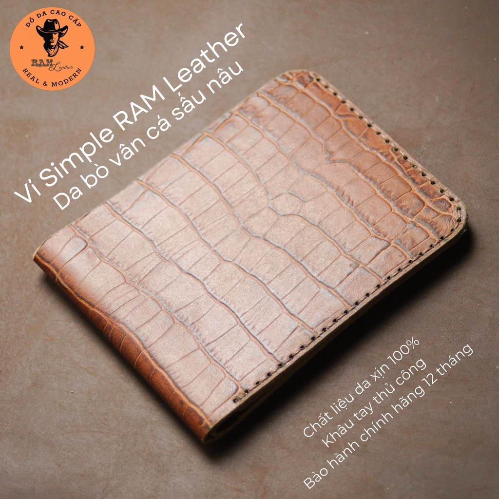 Ví nam da bò mini RAM Leather Simple Vân Cá Sấu