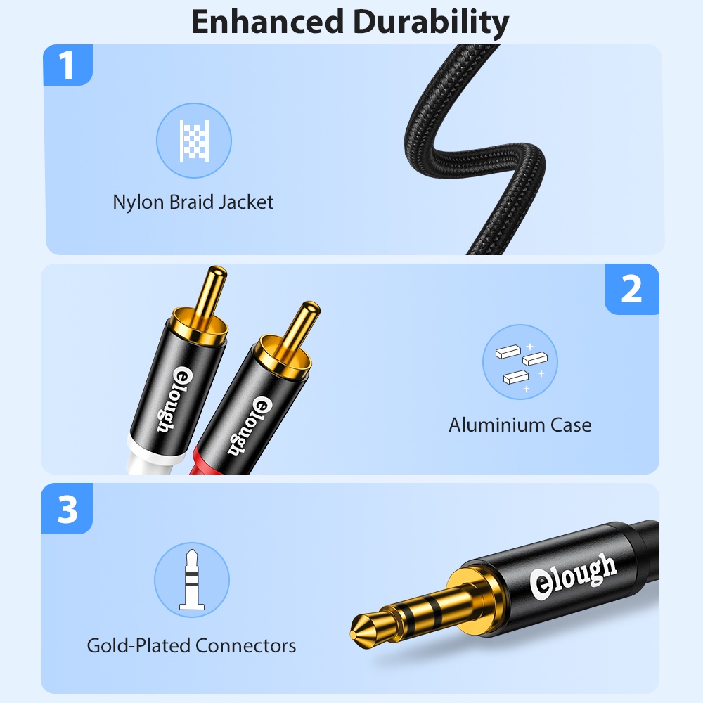Cáp âm thanh ELOUGH đầu cắm 3.5mm sang đầu cắm 2 RCA cho loa