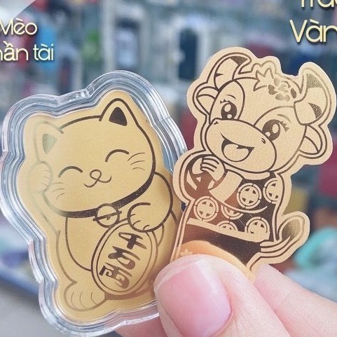 Miếng Dán Điện Thoại Sticker Mèo Thần Tài, Trâu Vàng Hút Tài Lộc May Mắn