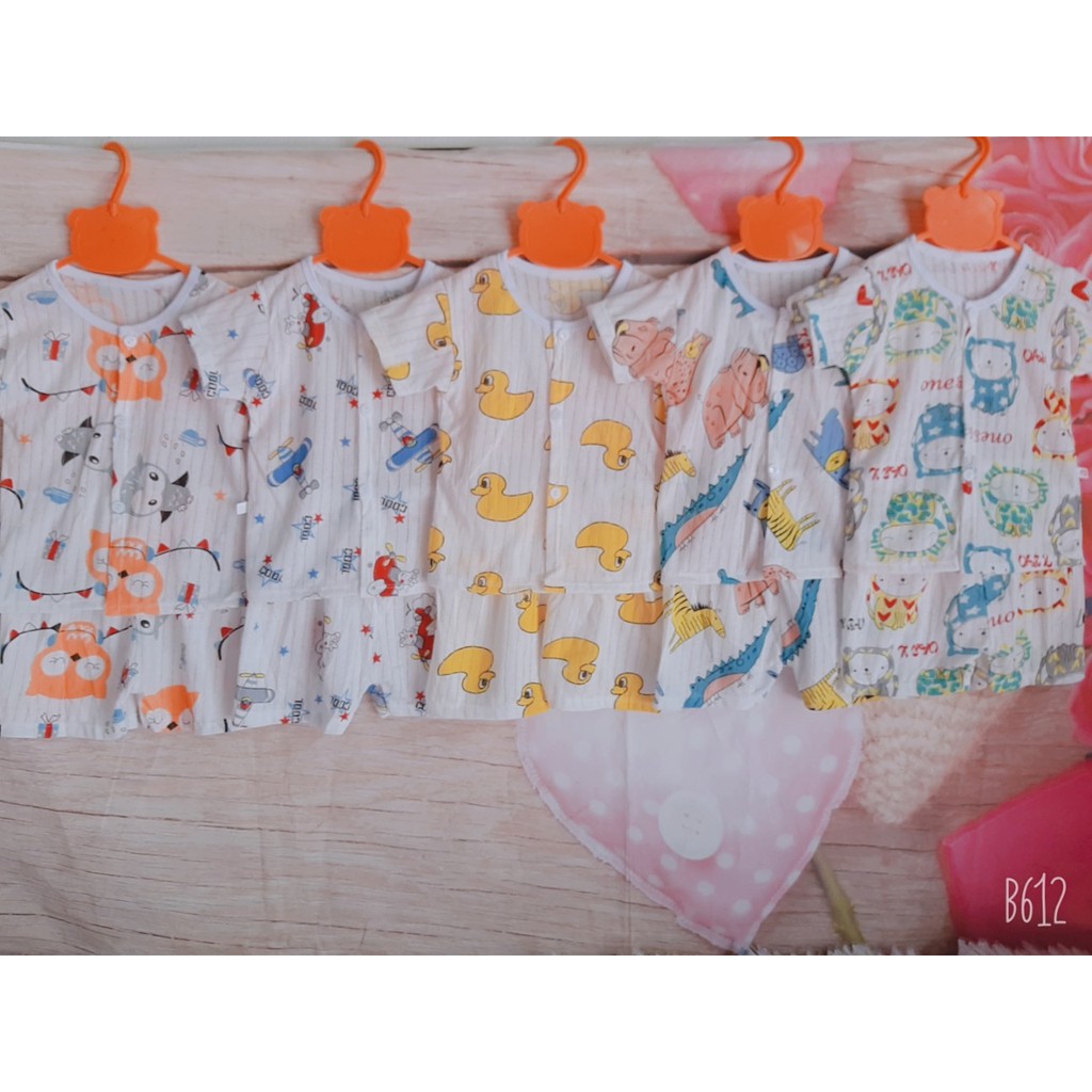 Set 5 bộ cotton giấy thông hơi cho bé mặc mùa hè từ 0-14 tháng - MS18