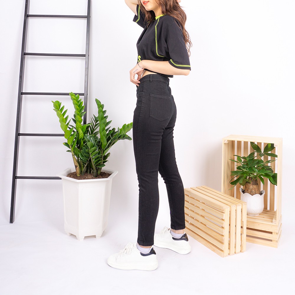 Quần jean nữ Ulzzang GENZ lưng cao màu đen co giãn thời trang ZWJ001 | BigBuy360 - bigbuy360.vn