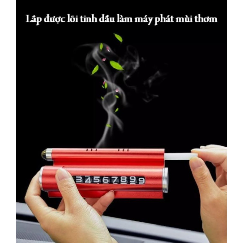 Bảng số điện ô tô kiêm giá đỡ điện thoại, tinh dầu, búa thoát hiểm 4in1